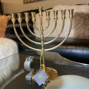 Vintage Brass Gold Menorah Chanukiah 9 candle holder